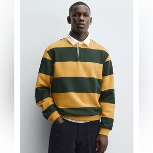 Zara Green and Yellow Striped Shirt